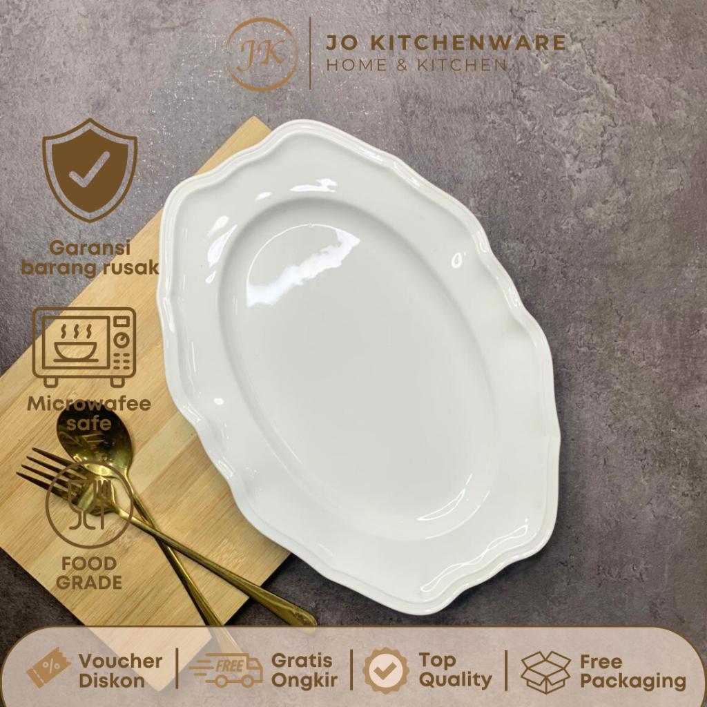 Piring Oval Unik Keramik Premium putih polos / Piring Leorah piring hotelware serbaguna
