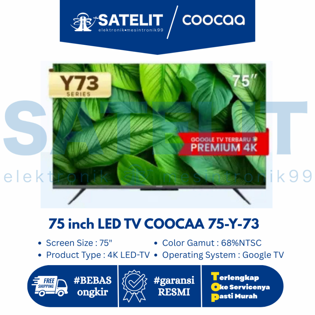 COOCAA 75Y73 – Smart LED TV 75 Inch 4K UHD, Google TV, Layar Super Besar & Audio Menggelegar