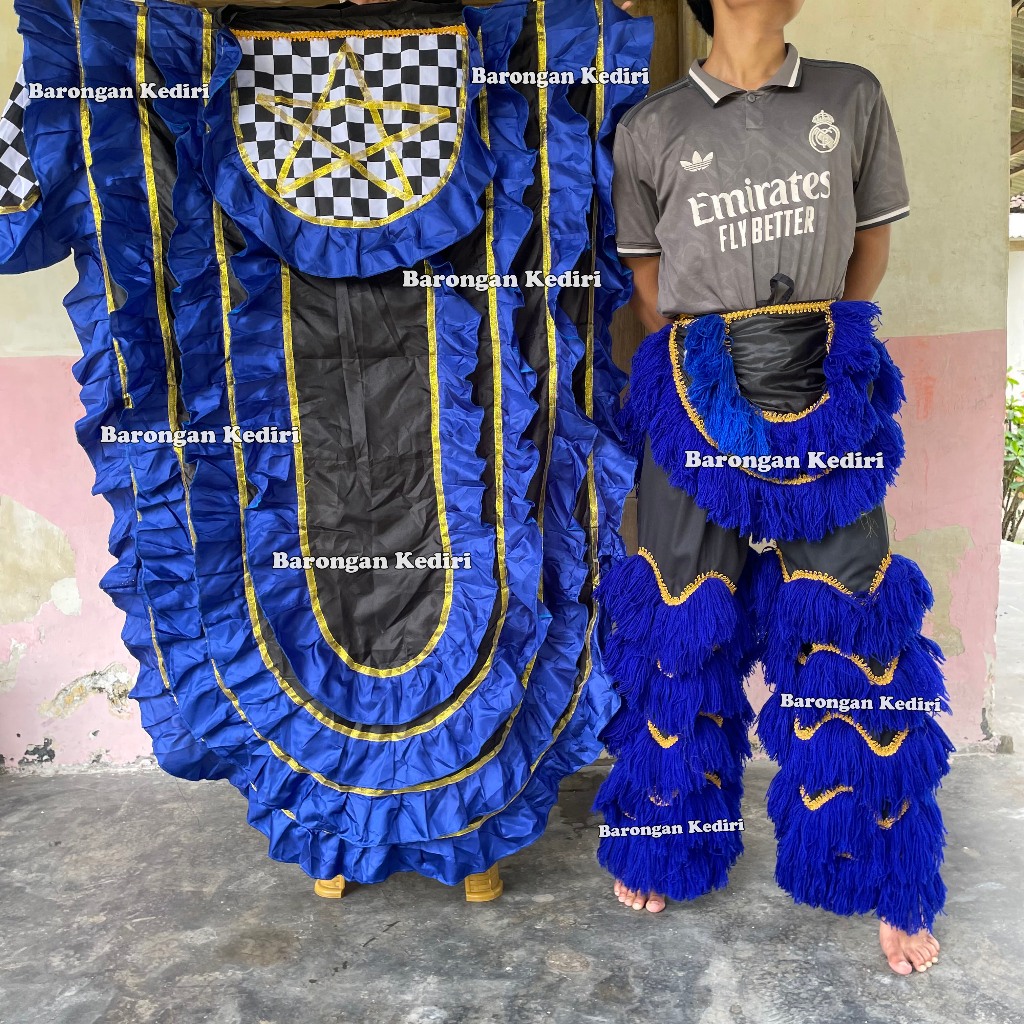 Barongan Kediri Kemul Barongan Dan Celana Pentas Satu Set Wol Dewasa Biru