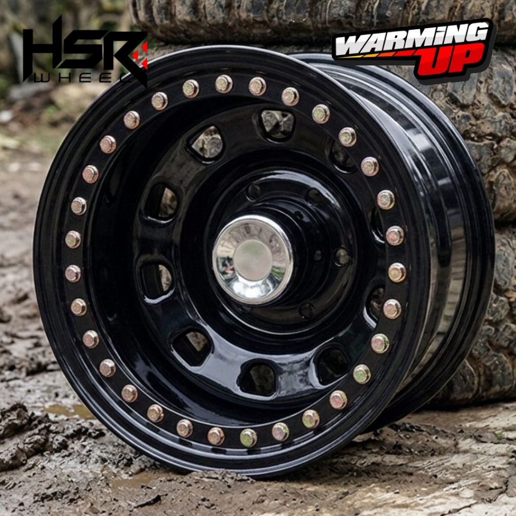 Velg Racing Offroad Ring 15 Jeep Baut 6x139,7 BEADLOCK MOKUPO HSR R15X8 H6X139,7 ET-25 Glossy Black