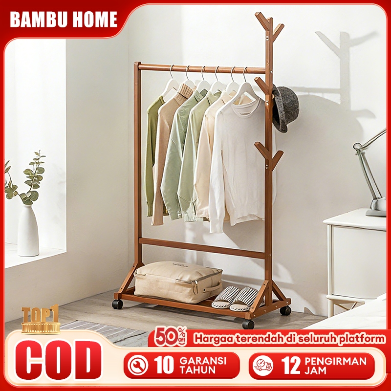 Bambu Stand Hanger Rak Gantungan Baju Bambu stand hanger gantungan baju
