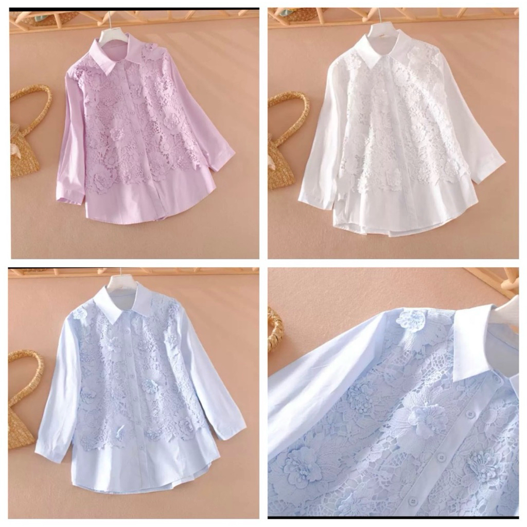 kemeja katun jepang bordir bunga mewah bunga kecil semi sutra , blus ORIGINAL EDNES