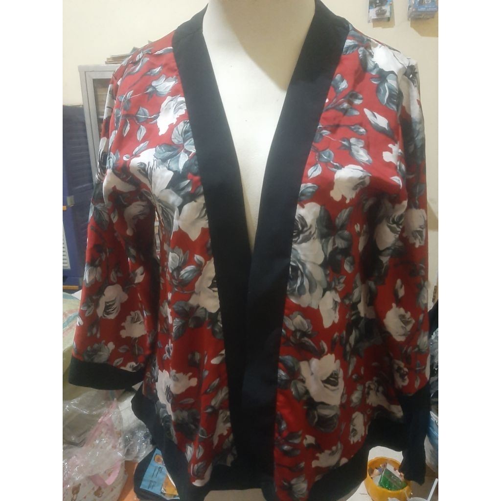 outer bunga merah vintage kimono