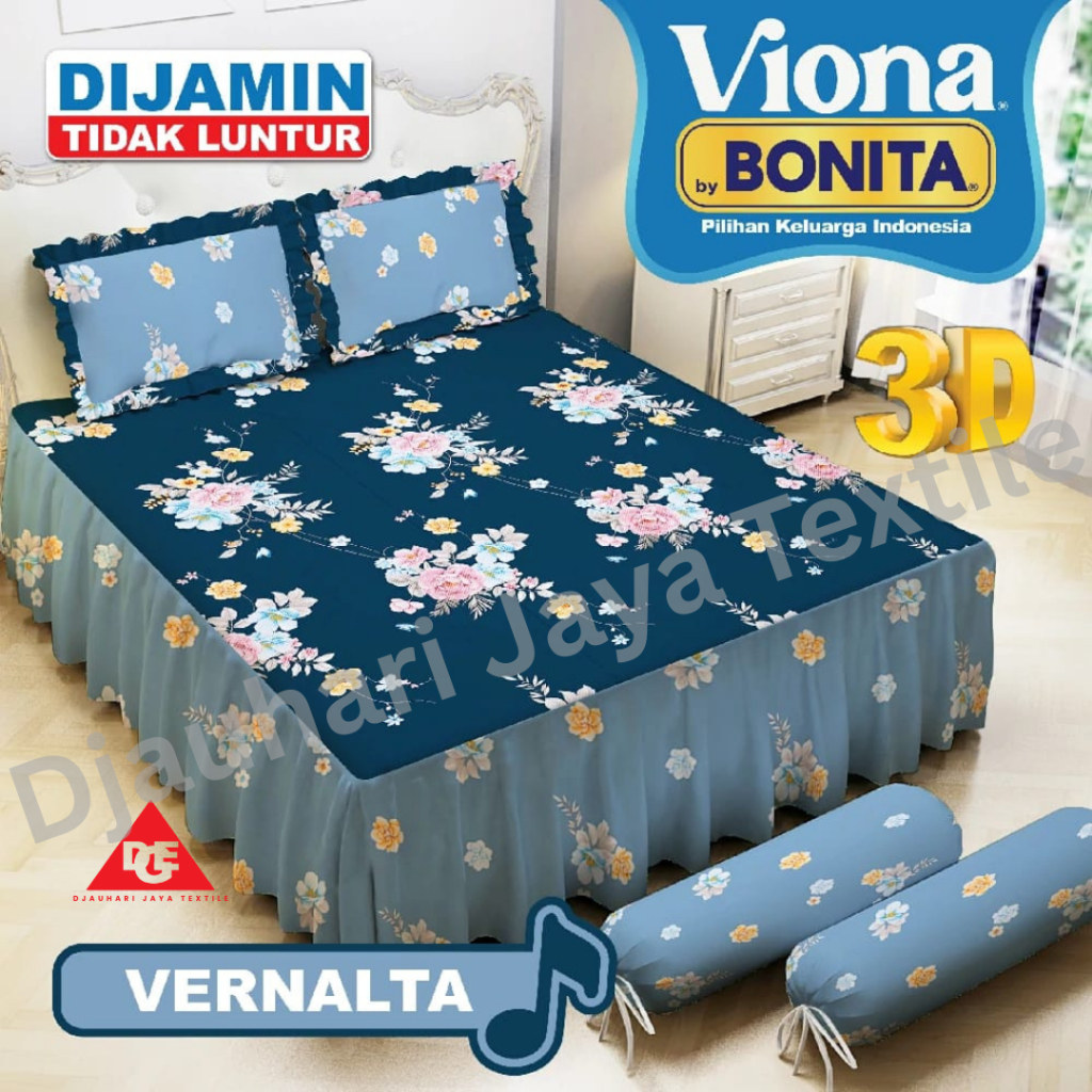 Sprei Viona By Bonita Rumbai Ukuran 180x200 cm Motif Bunga Warna Biru