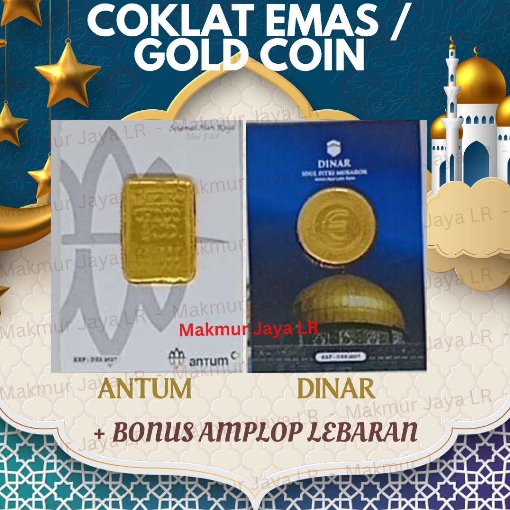 COKLAT EMAS BATANGAN Antum / GOLD COIN Dinar + AMPLOP LEBARAN / Gift Hadiah Idul Fitri Bingkisan Per