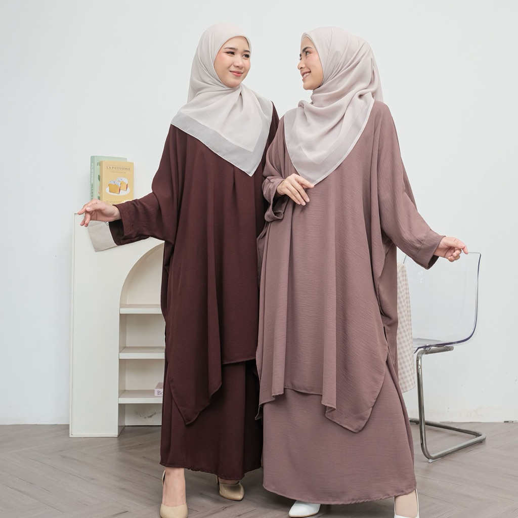 Aminah set Tunik Abaya & Rok | one set tunik rok | long tunik oversize