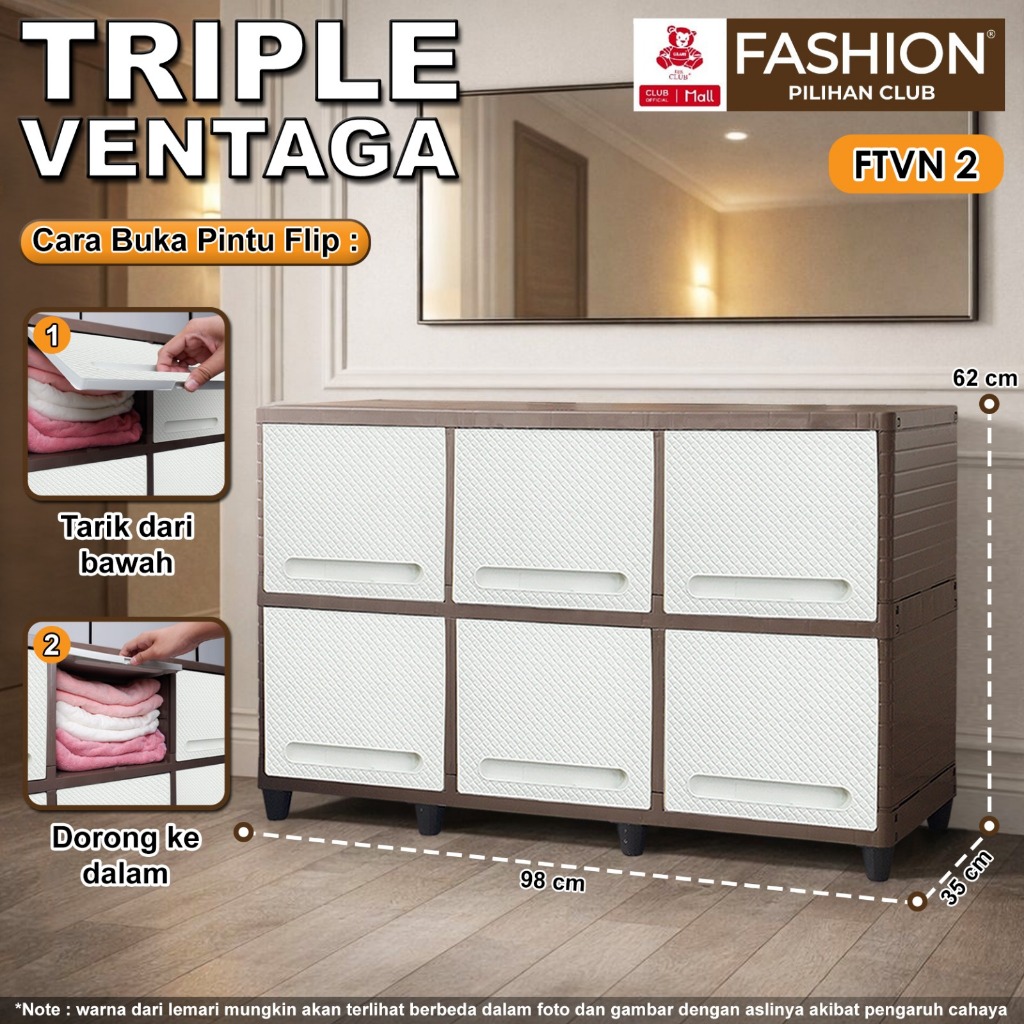 CLUB Fashion Triple Double - Lemari Baju Plastik - Lemari Plastik Minimalis - Lemari Serbaguna