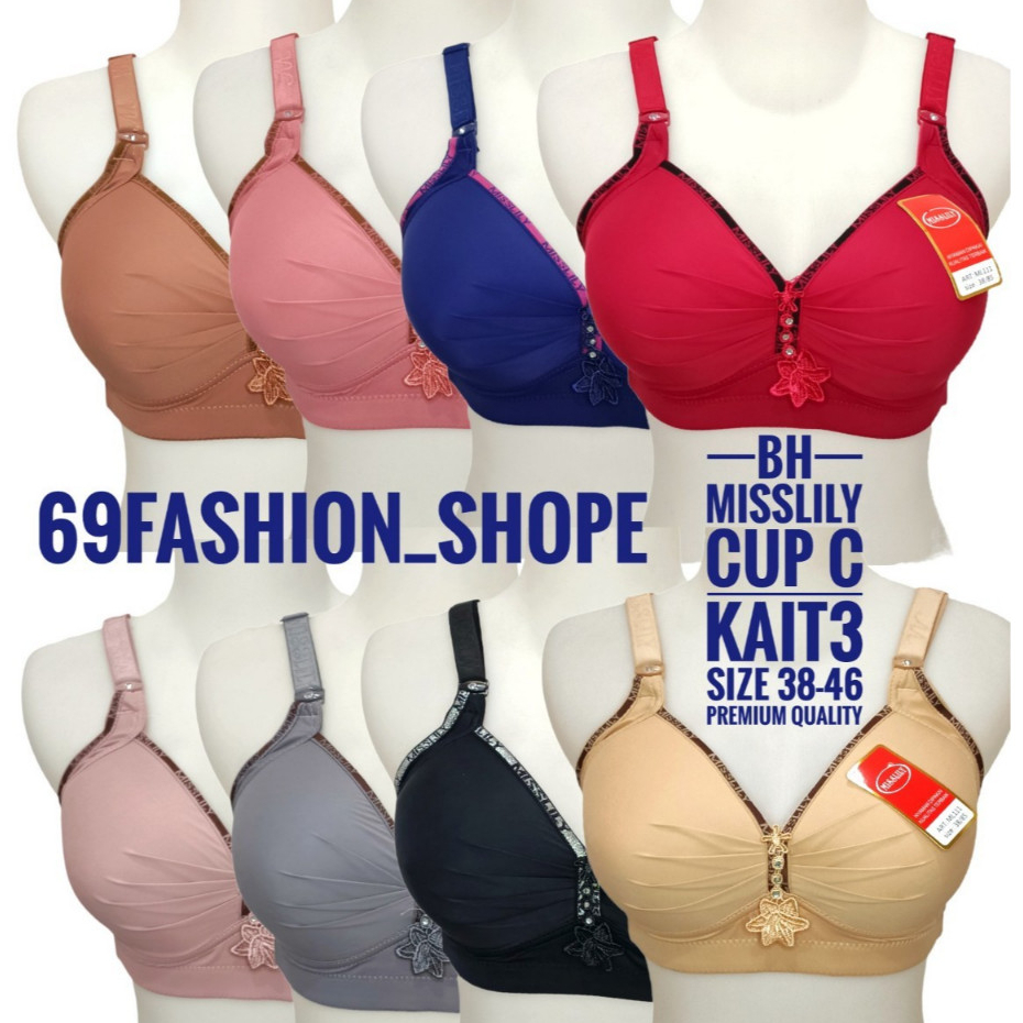 3PCS BRA JUMBO MISSLILY CUP C- D 111 POLOS KERUT MEWAH ELEGAN NON KAWAT CUP C IMPORT CUP JUMBO KERUT
