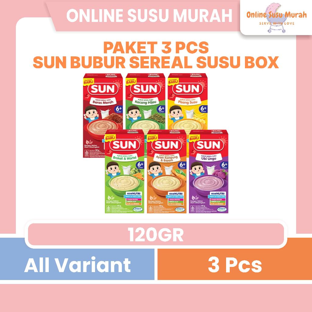 SUN PAKET 3 PCS BUBUR CEREAL SUSU 120 GR BOX BUBUR SUN SUSU TINGGI KALSIUM 120GR PRLA