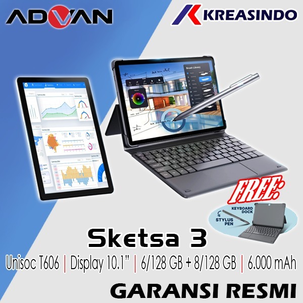 Tablet 10 Inch ADVAN SKETSA 3 6/128 8/128 Ram 6GB 8GB Internal 128GB Resmi