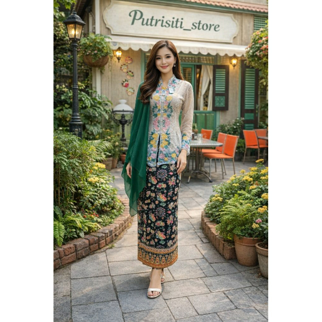 Setelan Kebaya Encim Bordir  Selendang Set Rok Ondel Betawi