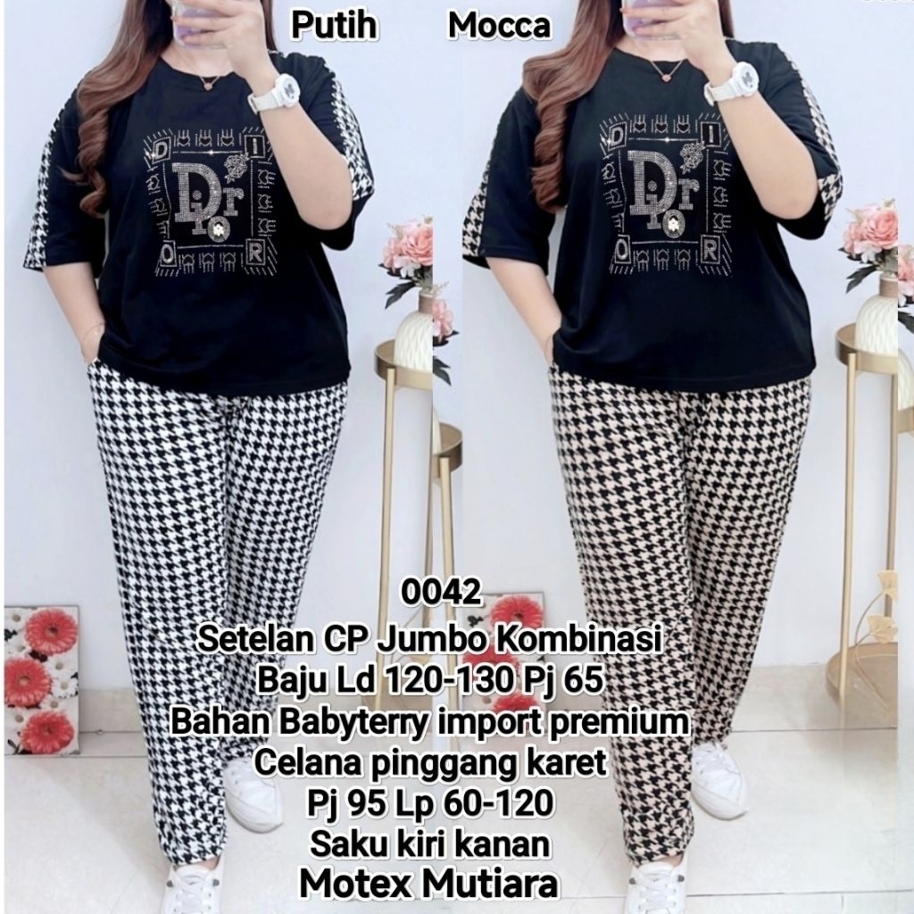 Setelan Wanita Panjang Jumbo Motex Baju LD 120 Celana Pinggang Karet LP 60-120 Bahan Babyterry Impor