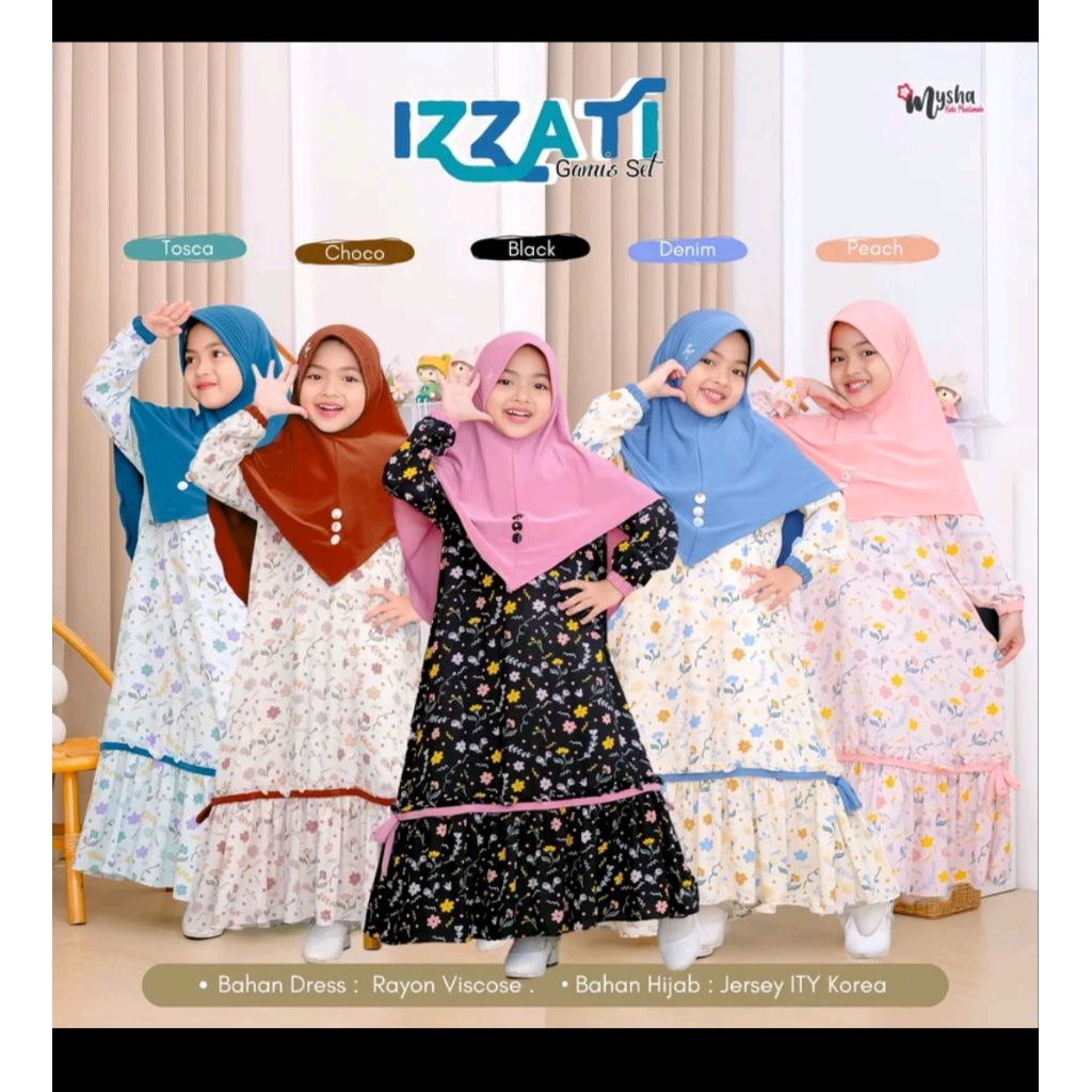 Mysha kids muslimah - Gamis anak perempuan izzati set hijab baju muslim anak