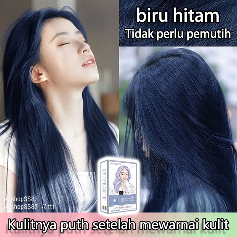 (Beli 100ml gratis 100ml)STYLE FIT cat rambut*200ml,Biru Hitam,Ekstrak Tanaman,DIY di Rumah Tanpa Ke