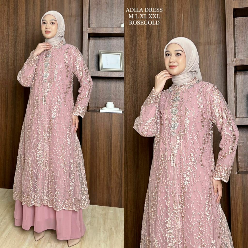 SY4 | Gamis Adila dress Tile Premium Kombinasi Payet dalaman Ceruty