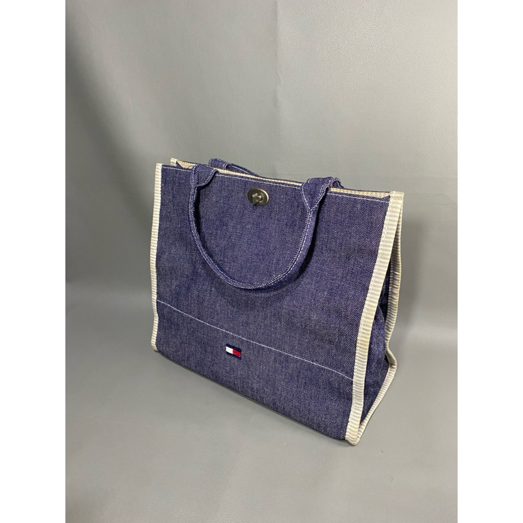 Tote Bag Tommy H Blue in Denim Jeans / Tommy H Cotton Tote Bags for Women / Vintage Tommy H Denim Pu