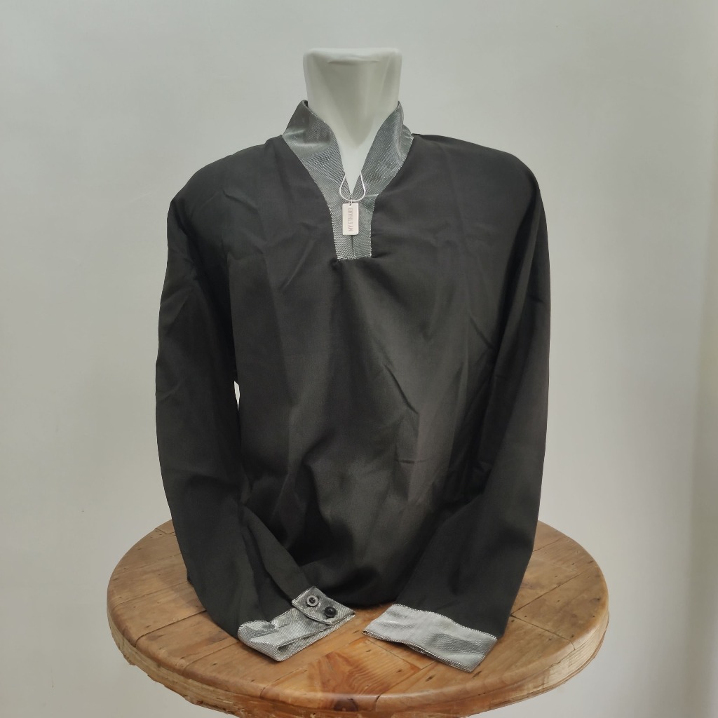 Kemeja Pria Incerun 2XL Black Silver Metallic Accent Stylish Modern (AVPBZ021)