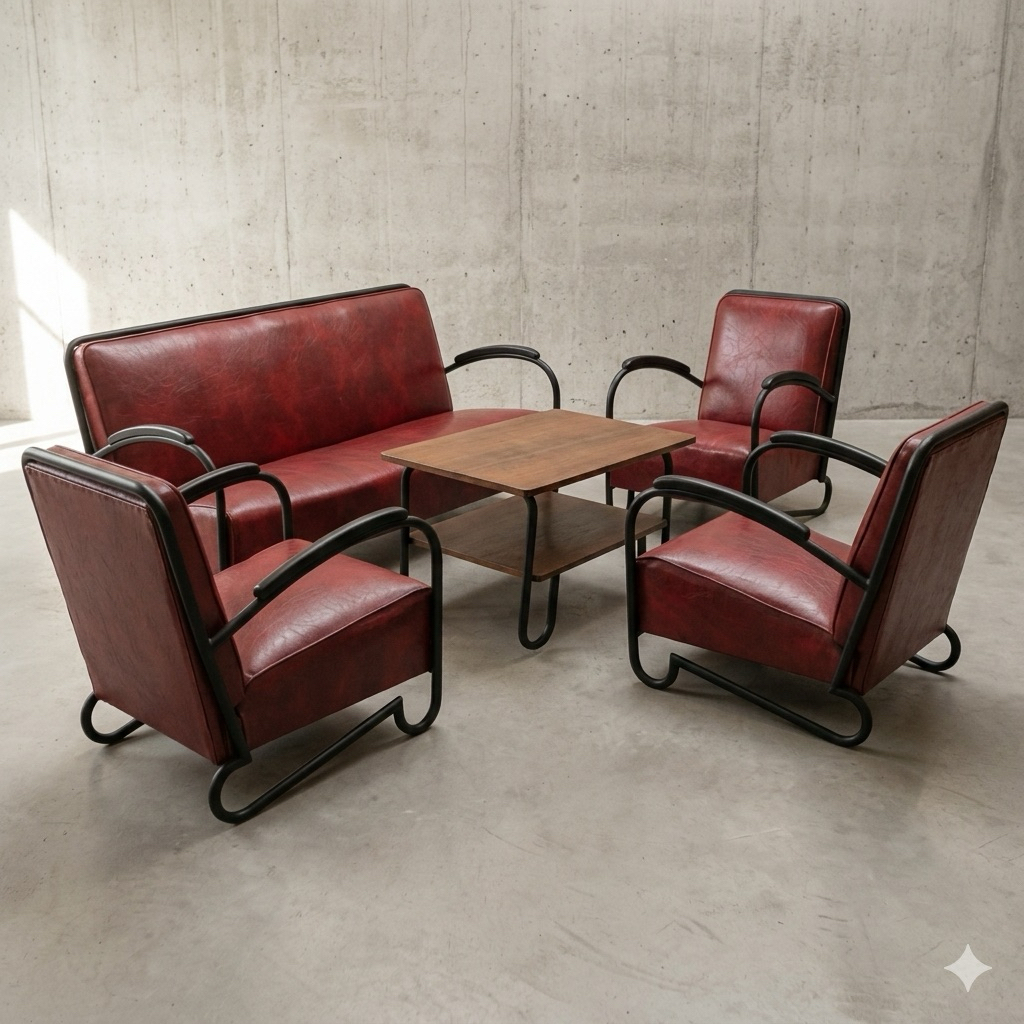 Sofa Industrial Vintage Bauhaus Style | Sofa Cafe Kulit Oscar Rangka Besi