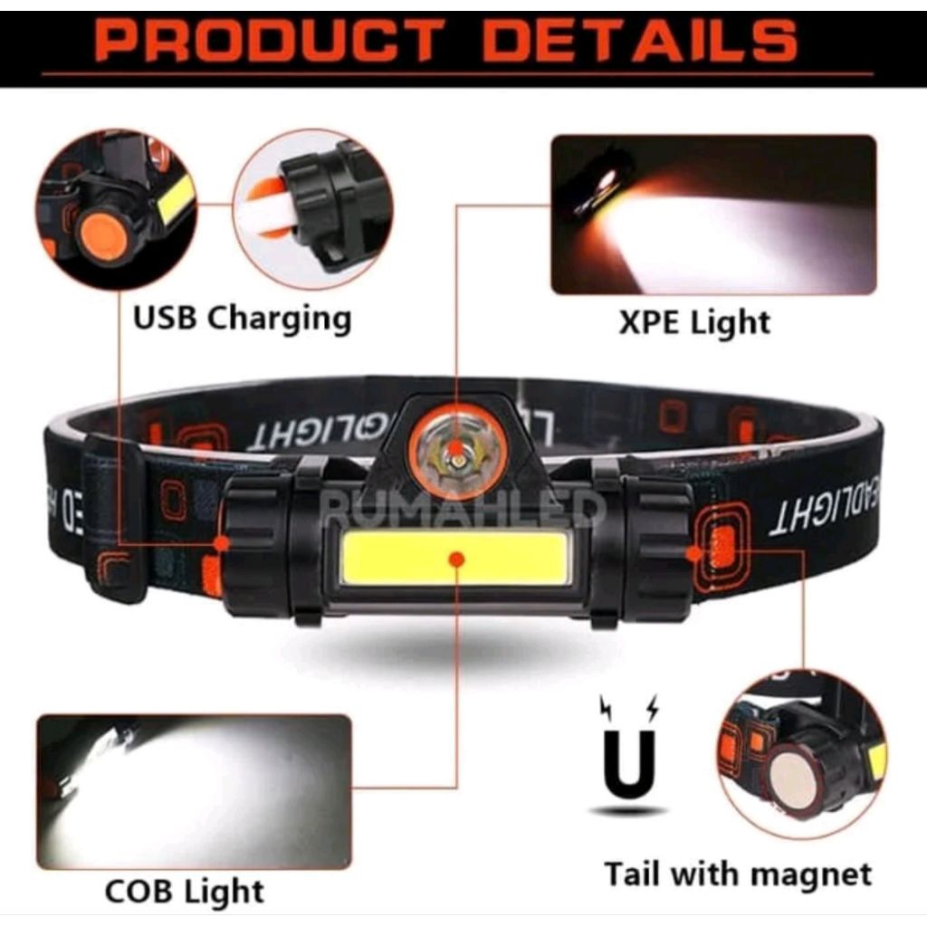 Headlamp LED berkualitas Outdoor/Camping/ micro USB