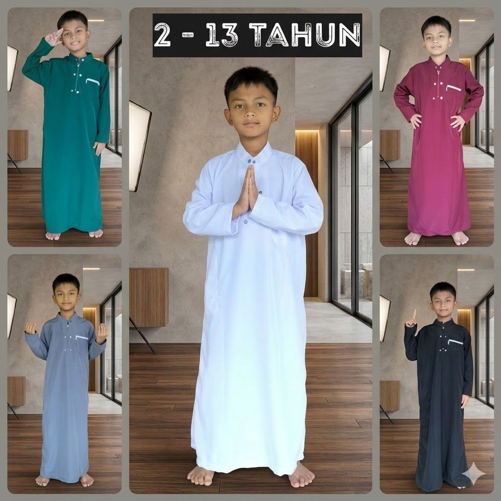 Gamis anak laki laki polos - jubah anak 2-13 Tahun lengan panjang