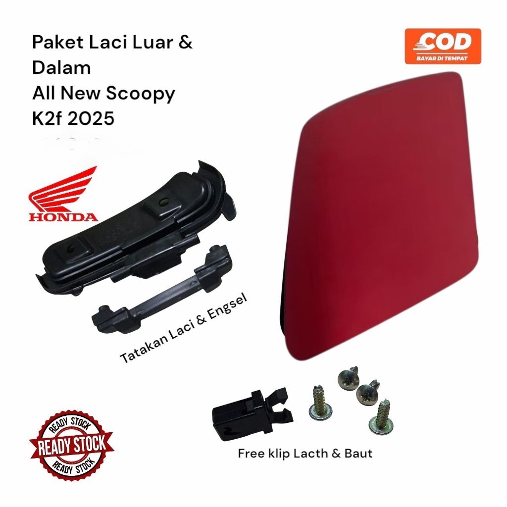 Cover Laci Scoopy 2025 K2FN Merah Doff Tutup Inner Pocket ESP LED Free Baut 4 Pcs