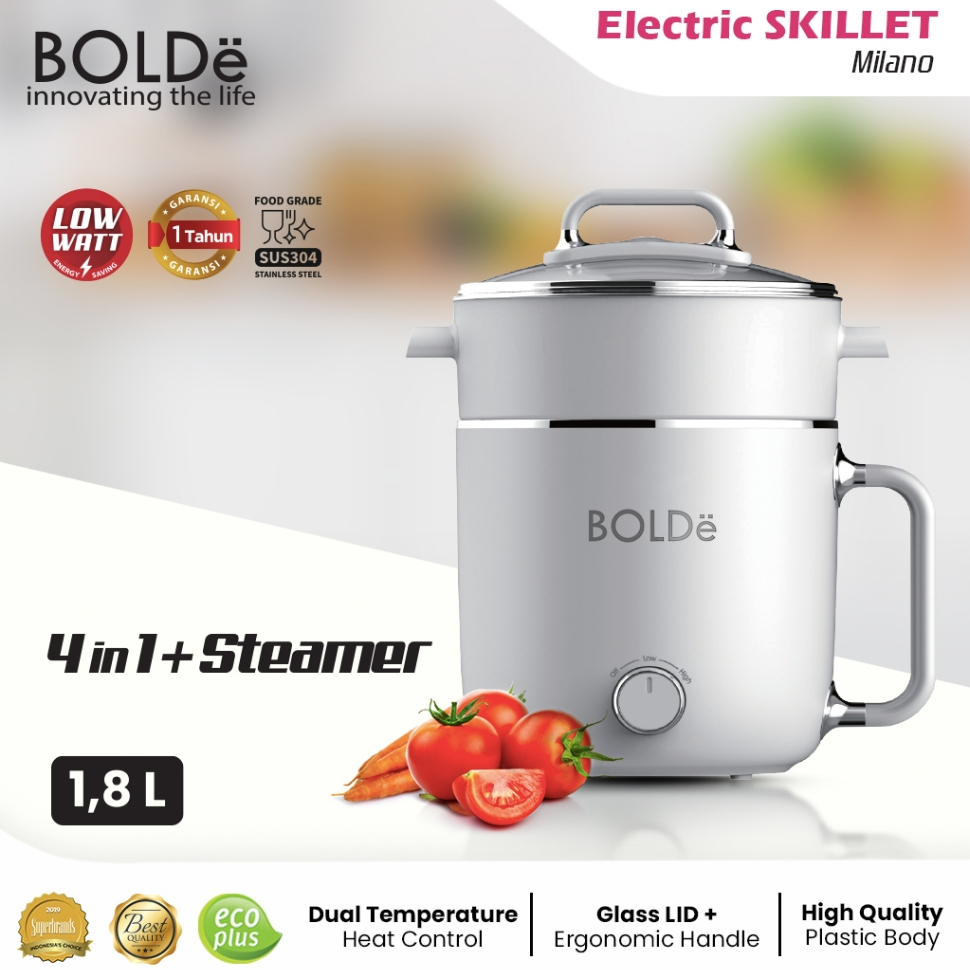 BOLDe Milano Panci Listrik Multifungsi Serbaguna Kukusan Steamer Jumbo 1.8 Liter - FREE ONGKIR