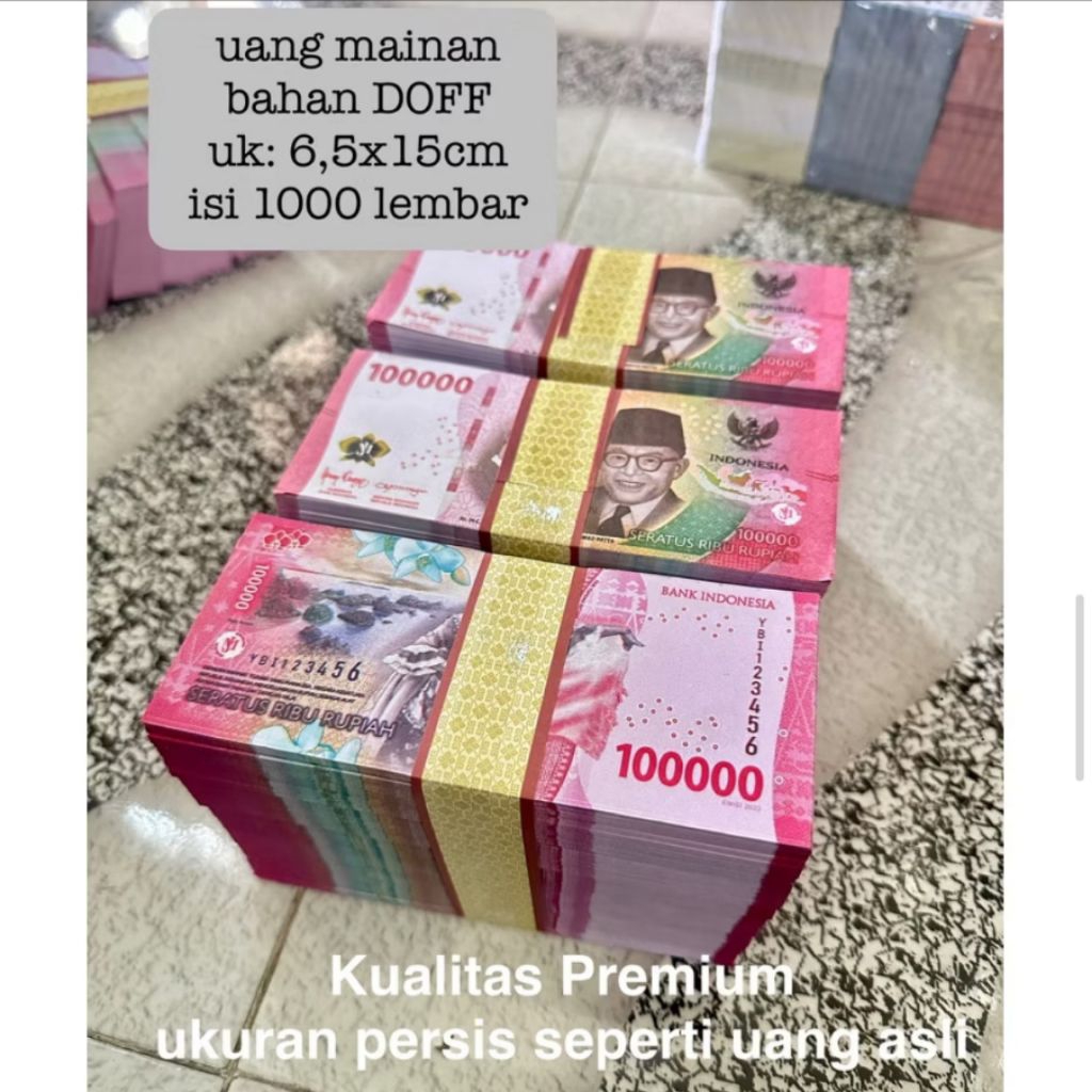 1000 Lembar Uang Mainan Untuk Mahar Bahan Glossy & Doff