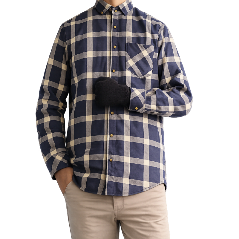 K1 Kemeja Flanel Pria Wanita Lengan Panjang Motif Kotak-Kotak Warna biru coklat emas  outdoor INDOOR