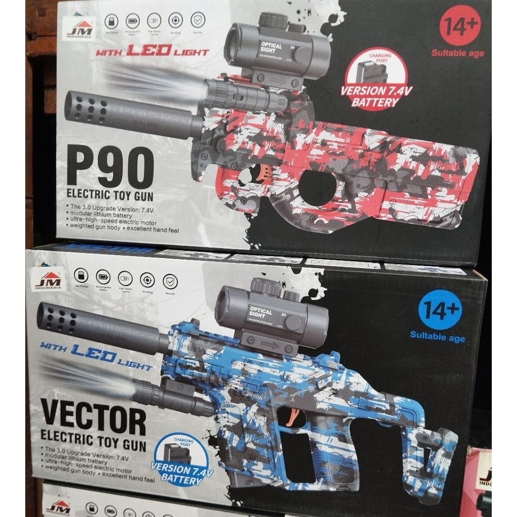Mainan Anak Tembakan Viral Aman Model Vector / P90 Lampu Led Baterai Charger