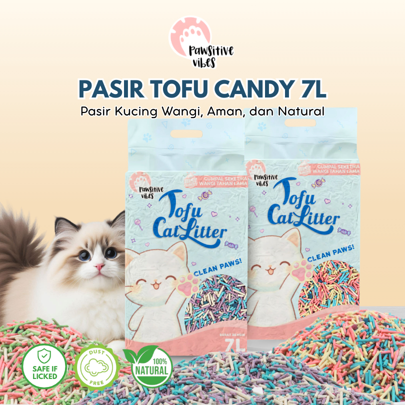 Pawsitive Vibes Tofu Candy Cat Litter - Pasir Kucing Gumpal Wangi -Tofu Cat Litter Minim Debu dan Wa