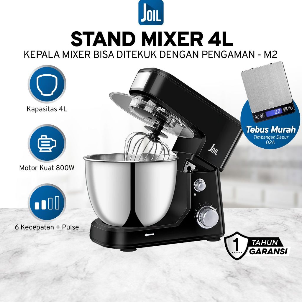 Joil Stand Mixer 4L Mangkuk Stainless Steel 6 Speed - M2