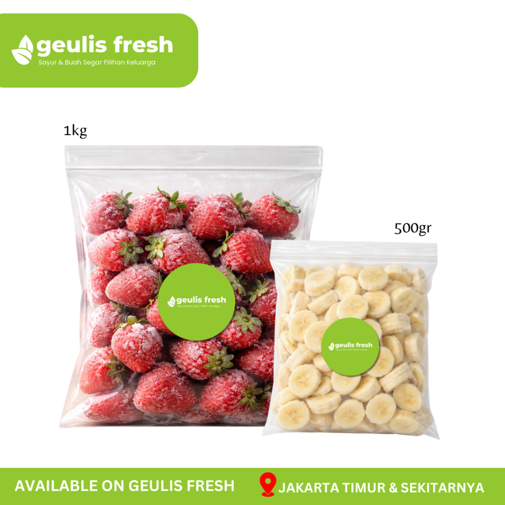 Paket Bundling | Strawberry Stoberi Frozen 1Kg Mix Pisang Frozen 500gram | Buah Beku Segar Jakarta T