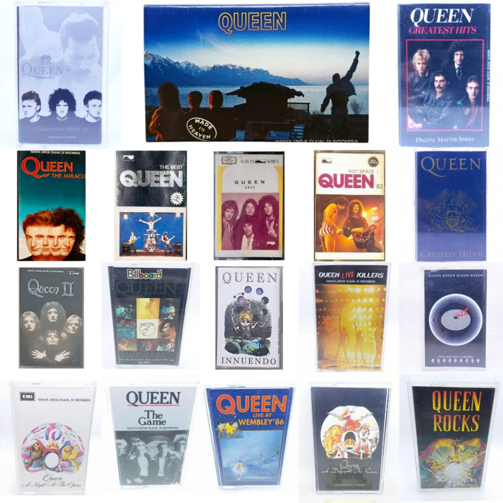 Kaset pita QUEEN - greatest hits 1 2 3 - made in heaven - II - 82 - innuendo - live in rio - live ki