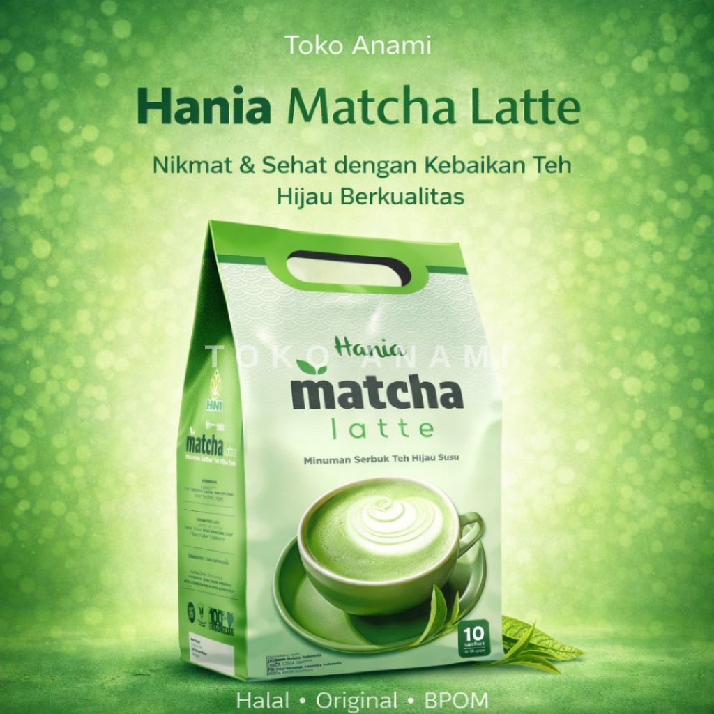 Hania Matcha Latte HNI 10 Sachet – Minuman Matcha Susu Premium Teh Hijau Latte Halal BPOM