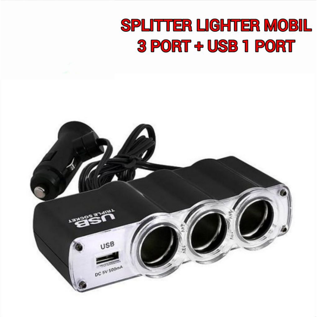 SPLITTER LIGHTER MOBIL 3 SLOT + USB 1 SLOT