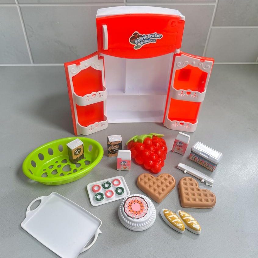 COD Mainan Anak Kulkas Mini Pintu Bisa Dibuka Lengkap Isian Kulkas