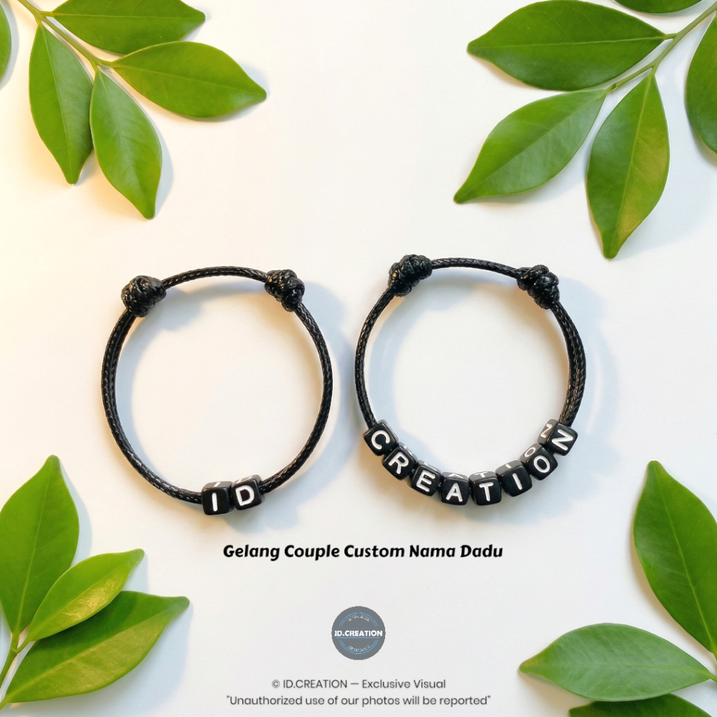 Gelang Couple Custom Nama Dadu - Tali Korea 2mm Hitam (2 Pcs)