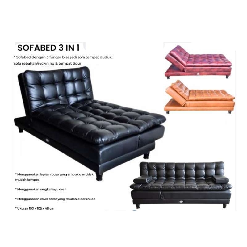 BIGLAND Sofa Bed 3in1 Bed Sofa Tamu Busa Empuk Kulit Sintetis 115x190x40cm Hitam Maroon Coklat coffe