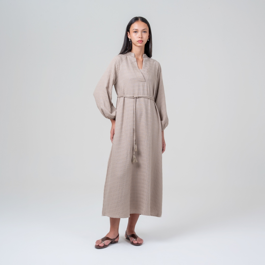 Queensland Raglan Balloon Sleeves Dress Lengan Panjang LIN000750Q Oatmilk