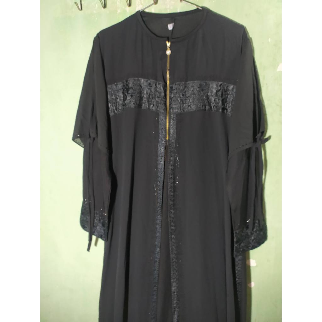 Abaya Gamis Hitam Baju Lebaran Resleting Depan Preloved