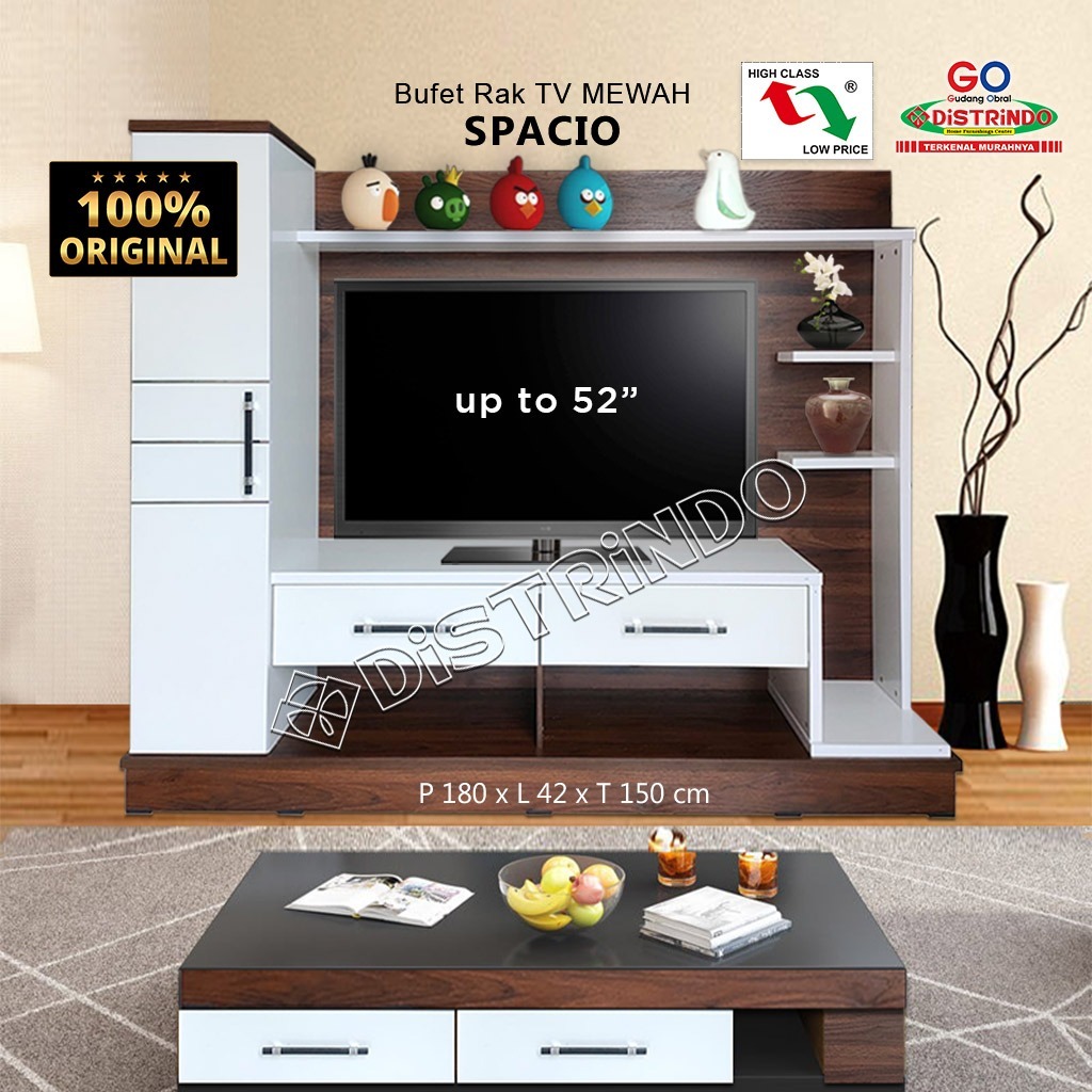 DISTRINDO Bufet TV Minimalis 52Inch / Bufet Rak TV Meja Tebal Kokoh
