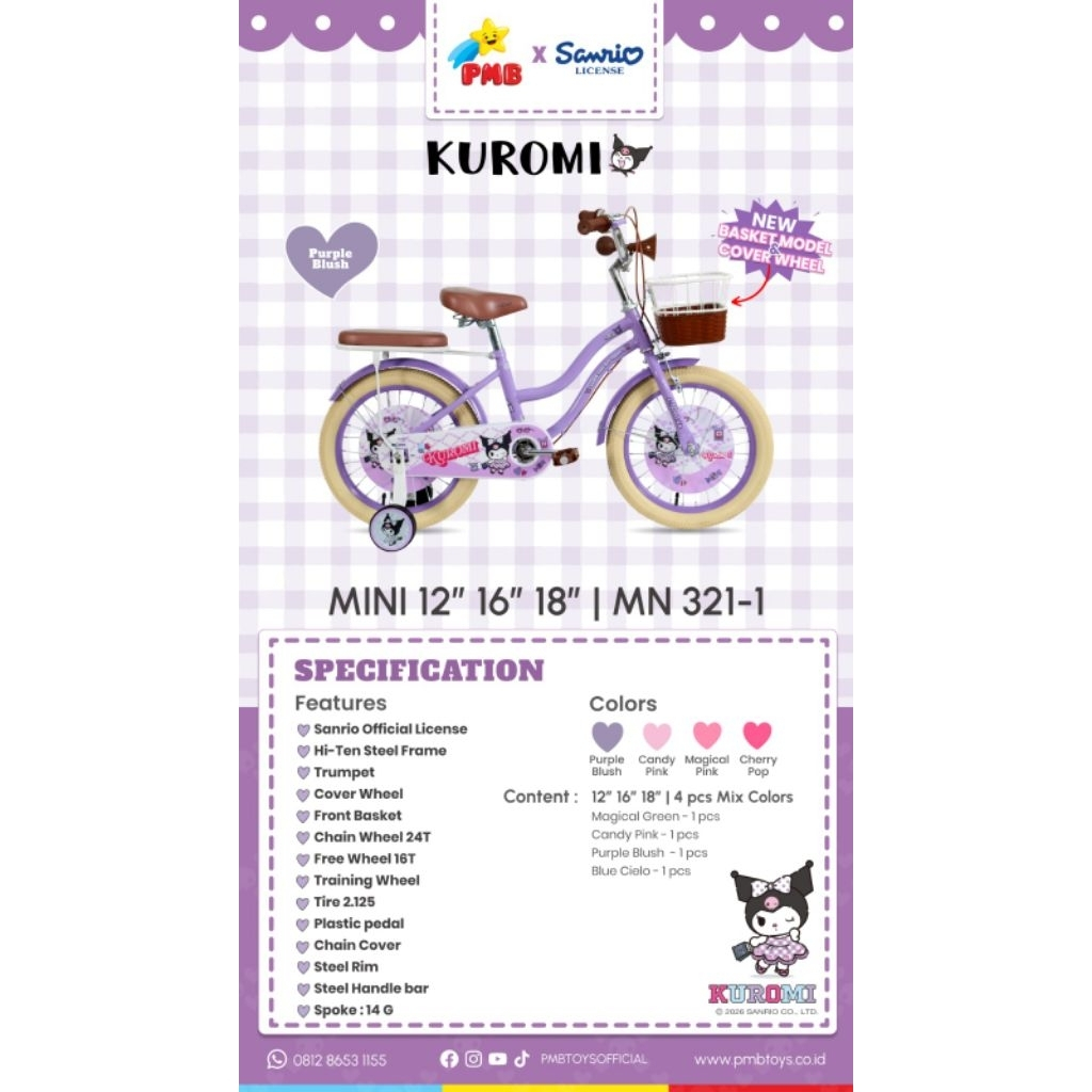 Sepeda Mini Anak Ukuran 12 16 18 Pmb Kuromi dan new phoenix dan phoenix star