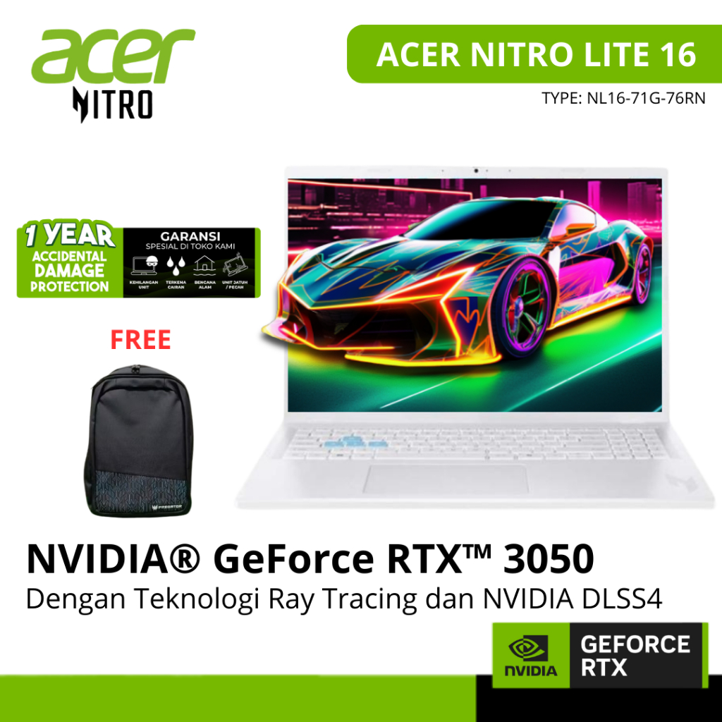 ACER NITRO LITE 16 GeForce RTX3050 6GB / CORE 7 240H / RAM16GB - SSD512GB W11+OHS+M365B 16.0WUXGA 18