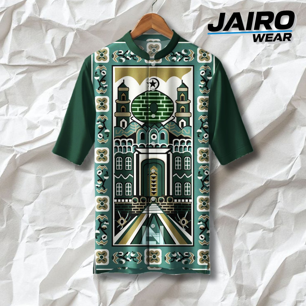 JAIRO Kemaja Ramadan Fashion Beauty Motif Sajadah Hijau Fullprint | JR-KOKO8
