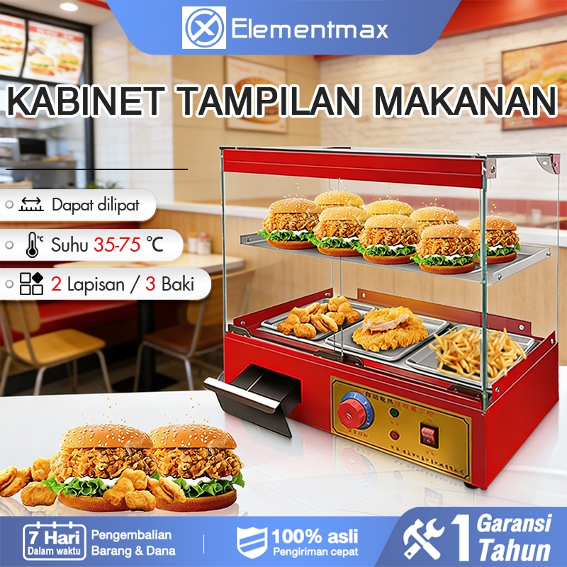 Elementmax Lemari Penghangat Makanan - Mesin Penghangat Makanan Gorengan -Pemanas Vertikal Display S