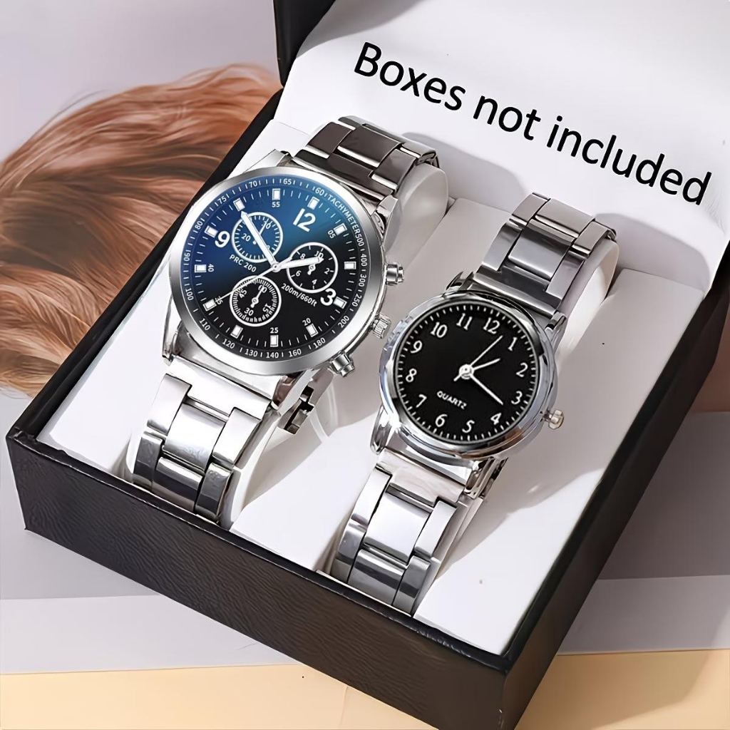 (Cod)2PCS Jam Tangan Couple Anti Air Original 100% Penunjuk Stainless Stell/Paket Hadiah Jam Tangan(