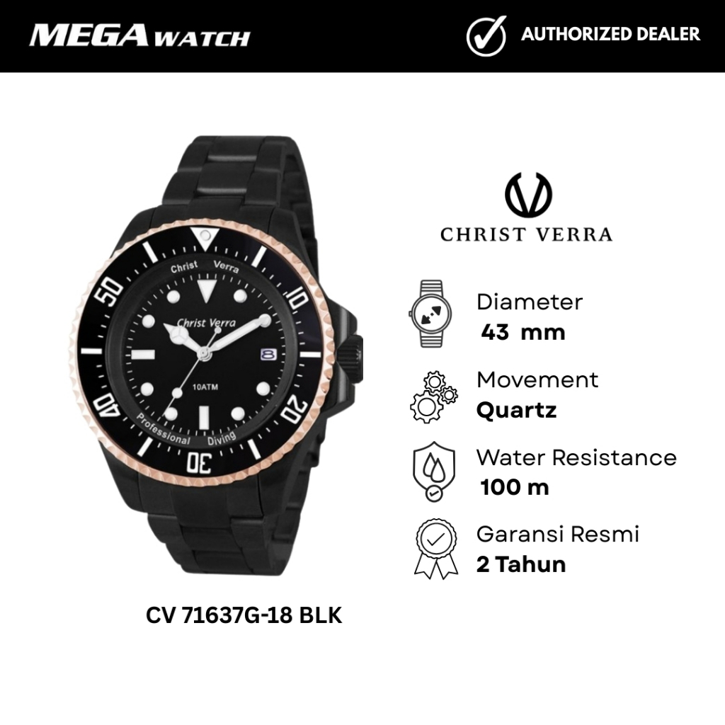 Jam Tangan CHRIST VERRA Pria Original CV 71637G-18 BLK