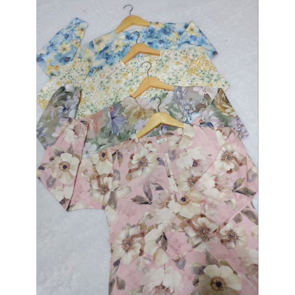 gamis rayon viscose premium motif bunga, dress rayon motif bunga