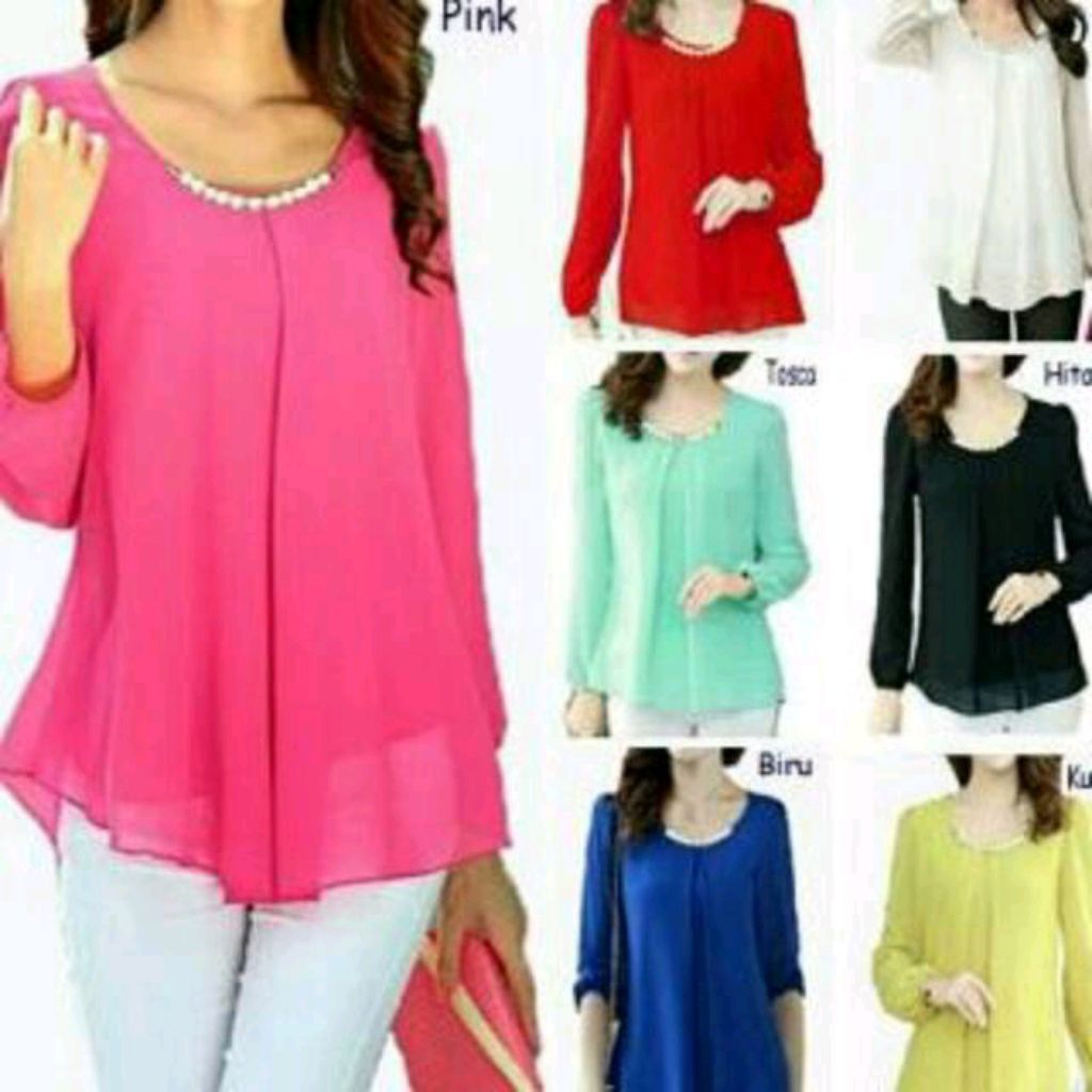 Blouse kalung mutiara Hitam