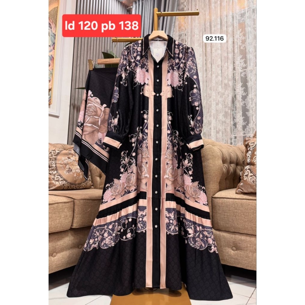 STELAN GAMIS HIJAB KATUN SILK PRENIUM  MOTIF PRENIUM KUSUS JUMBO ( GAMIS + HIJAB)